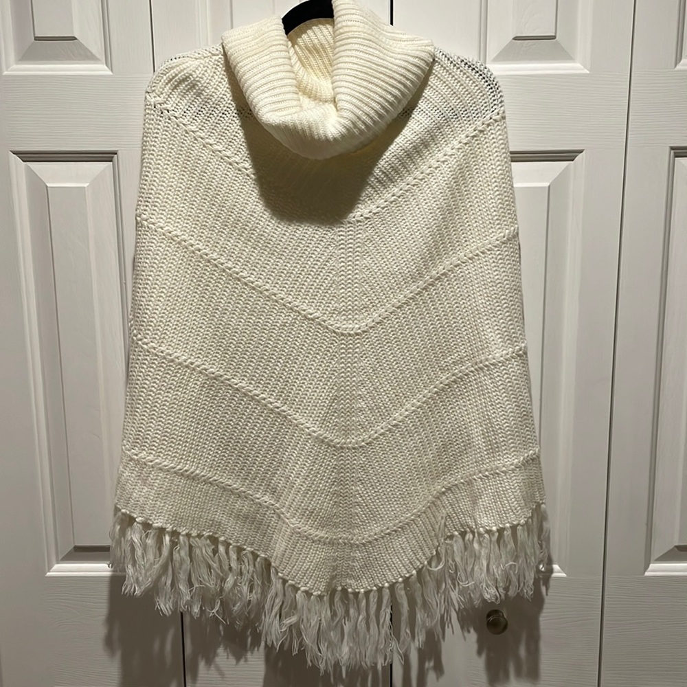 Charlotte Russe White Fringe Poncho Sweater